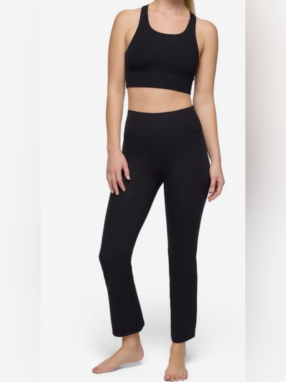 prAna Womens Luxara Rib Flare Crop Leggings Black NWT